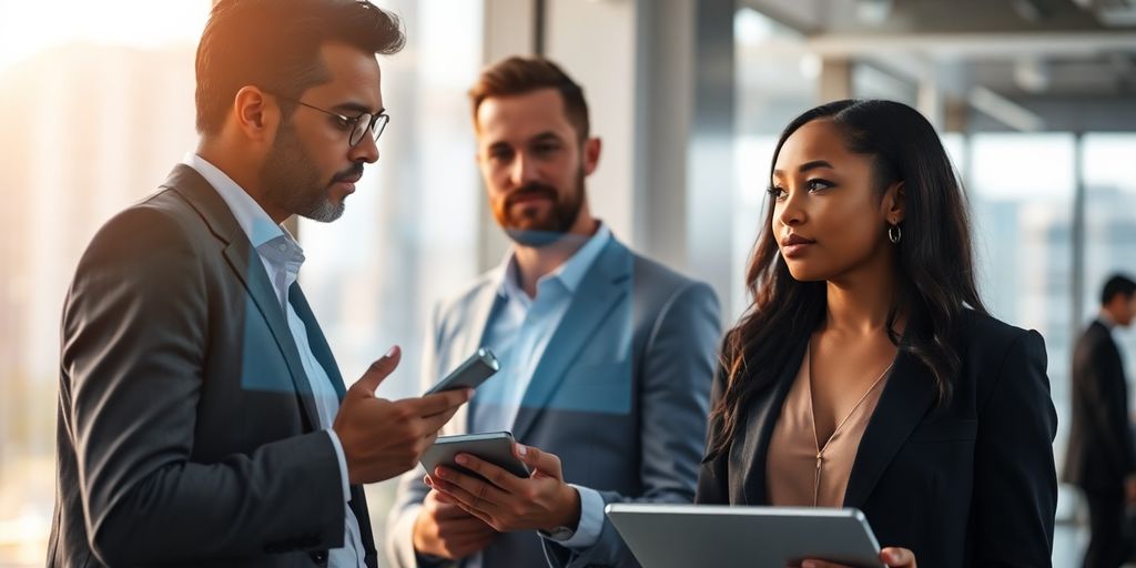 Diverse professionals, dynamic office, future focus, career growth.