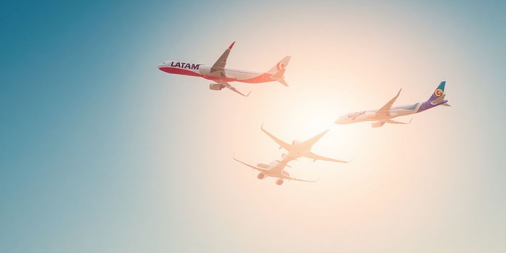 Aviões da LATAM, Gol e Azul em voo.
