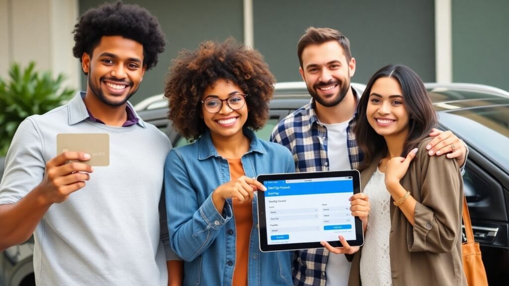 People engaging with credit cards, savings, and auto loans.