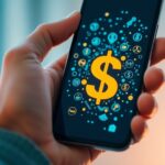 Mano con teléfono mostrando interfaz financiera digital